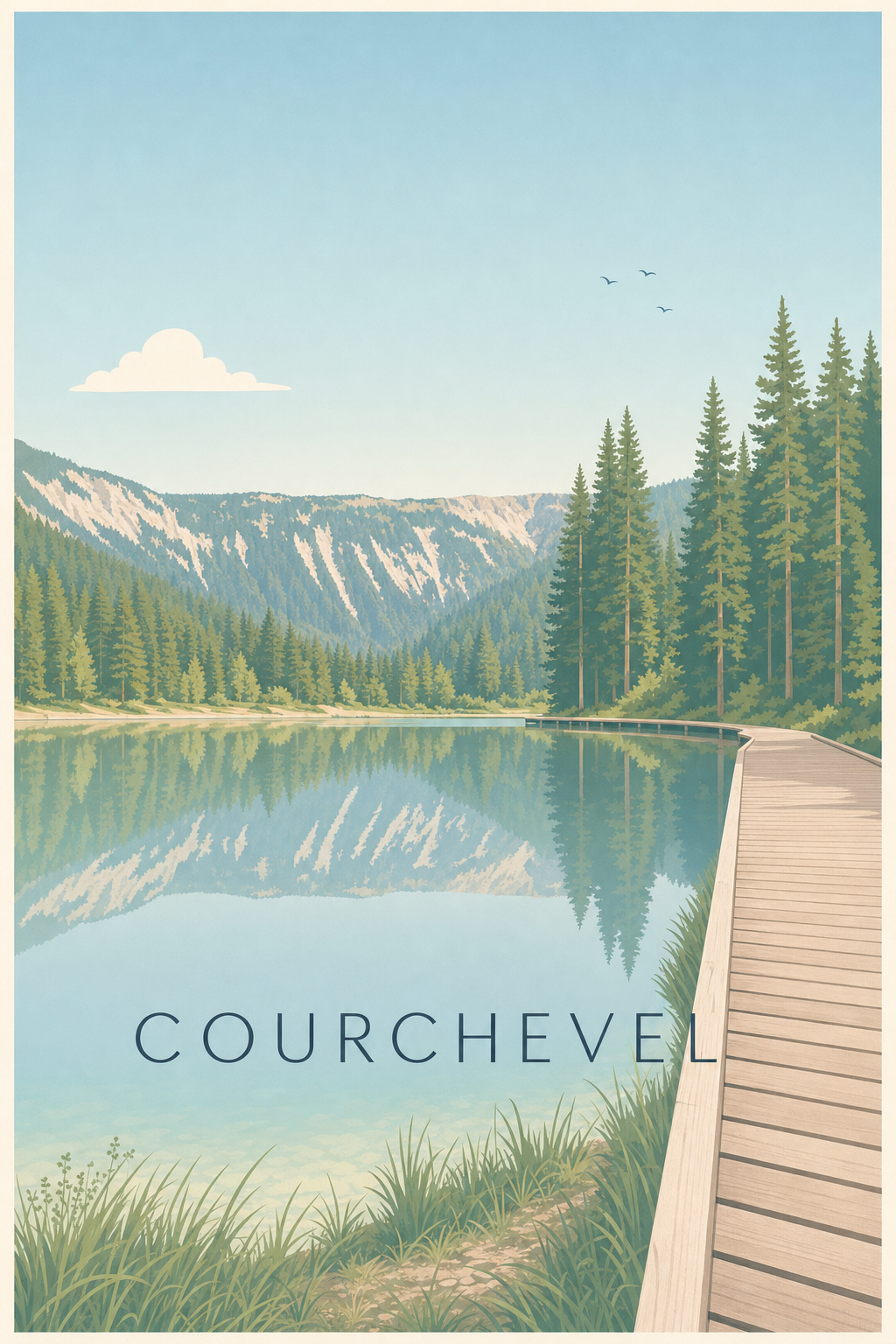 Affiche de Courchevel, poster lac et sapins