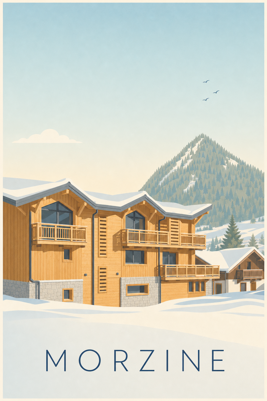Affiche de Morzine, poster chalet de montagne