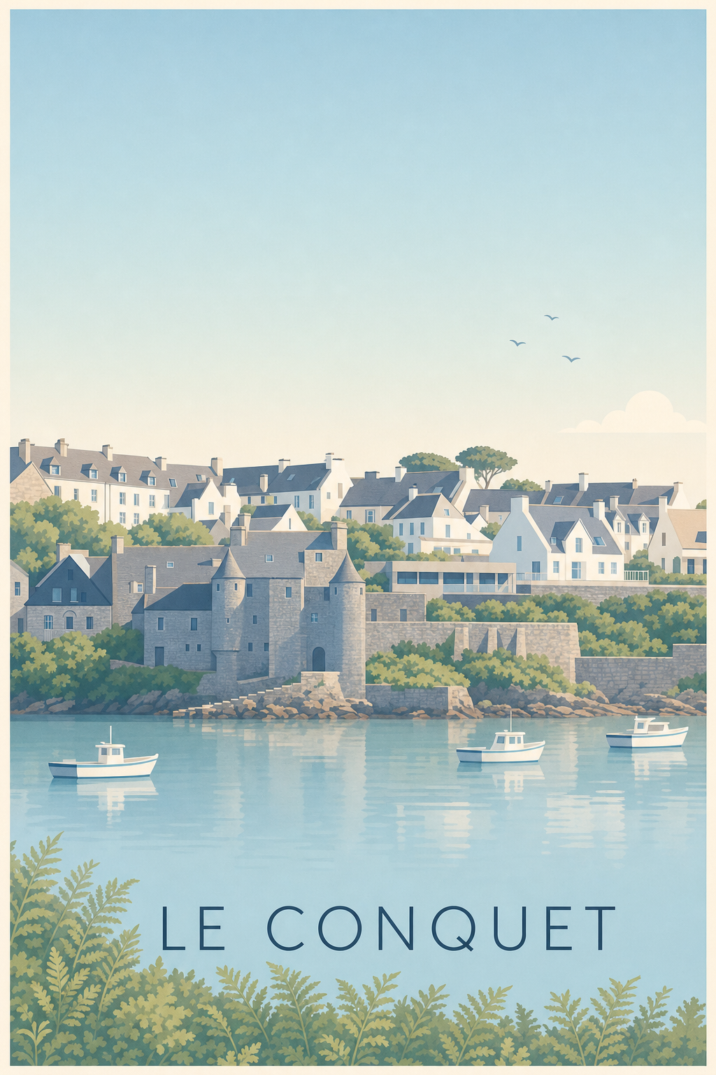 Affiche Le Conquet, poster maison en pierre