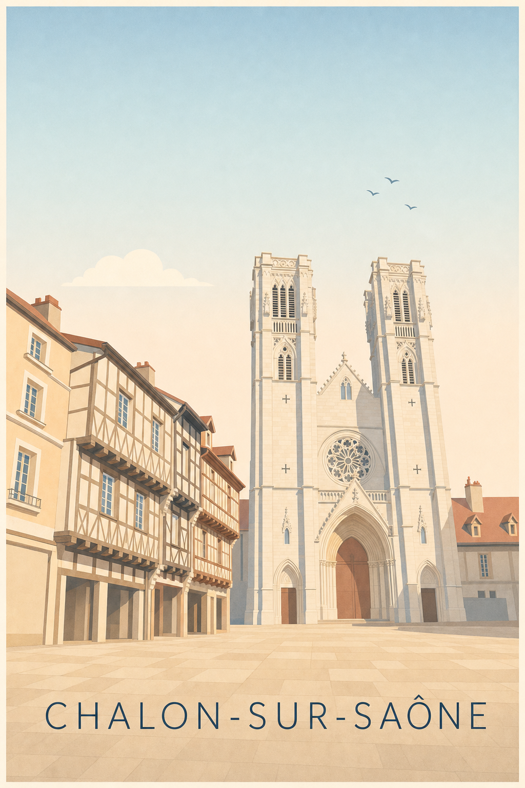 Affiche de Chalon-sur-Saône, poster maisons à pans de bois