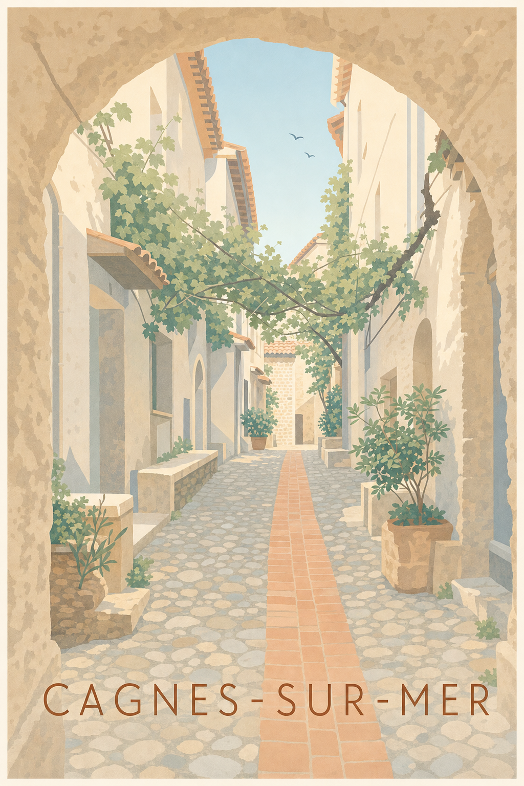 Affiche de Cagnes-sur-Mer, poster ruelle fleurie