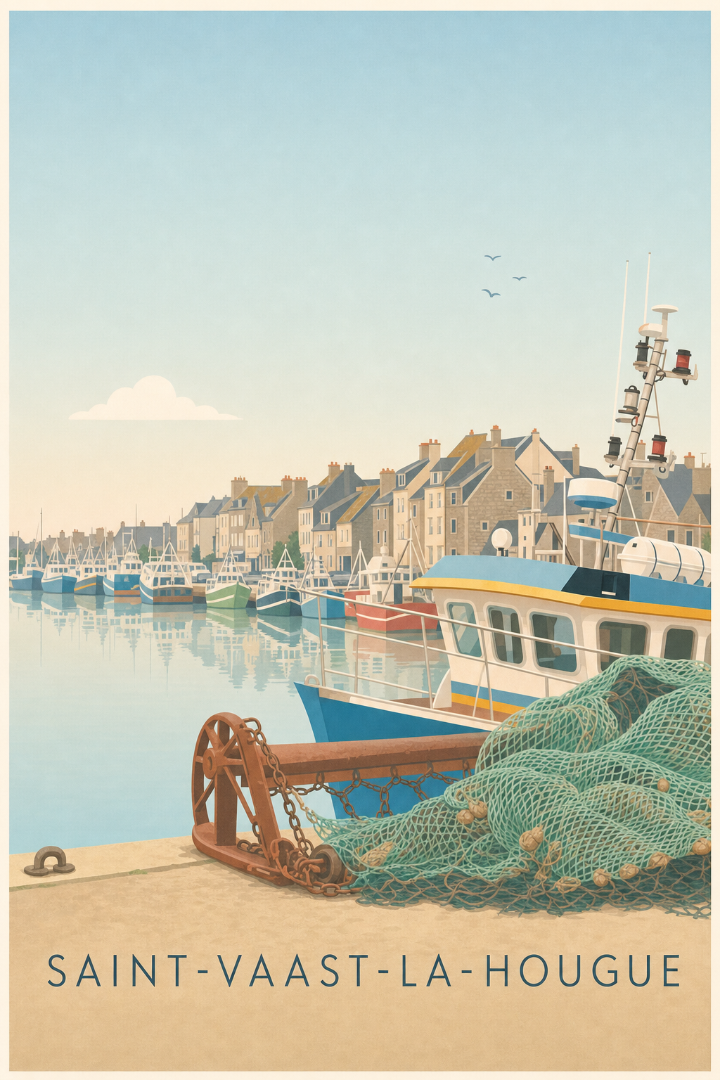 Affiche de Saint-Vaast-la-Hougue, poster filets de pêche