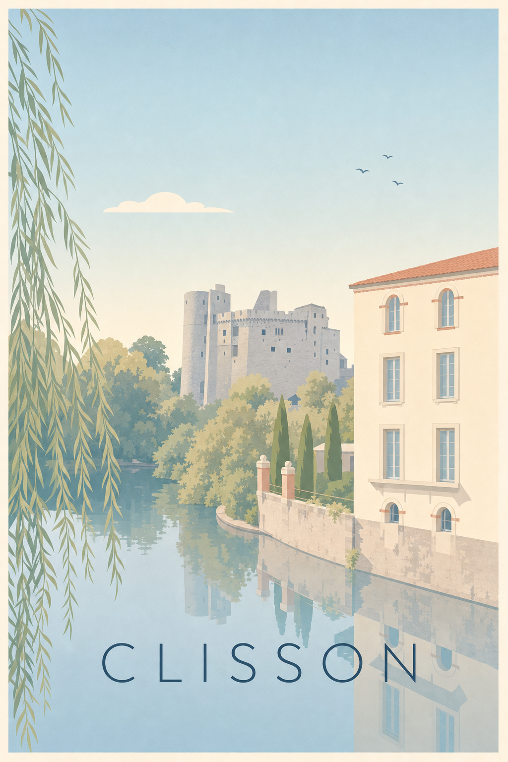 Affiche de Clisson, poster château et rivière