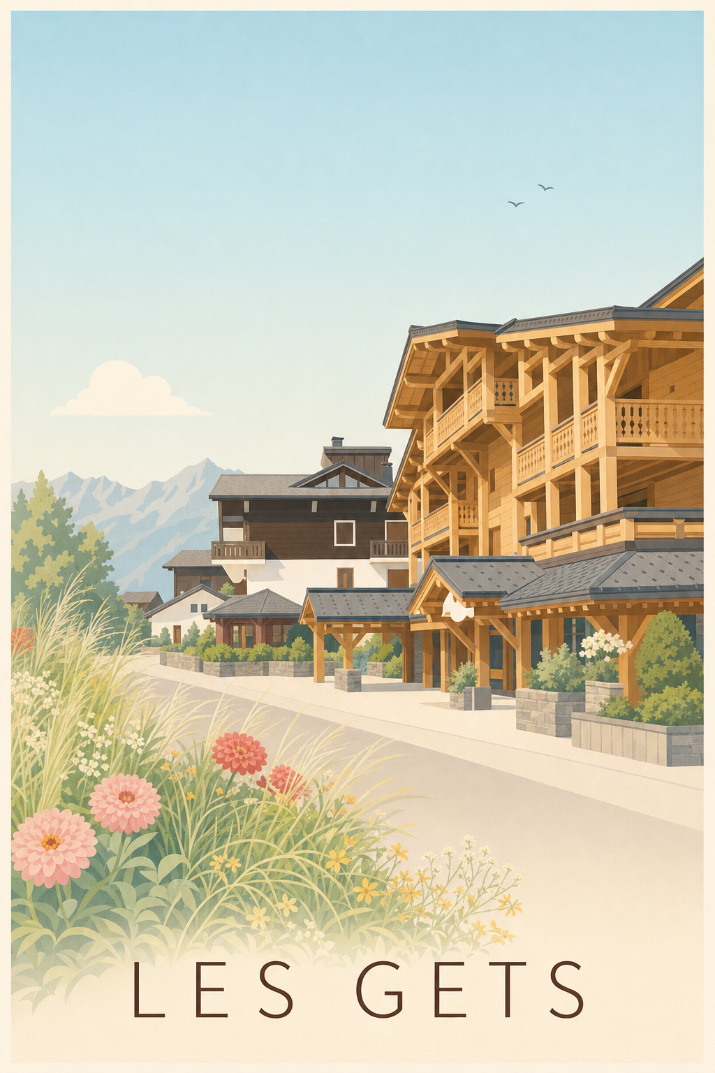 Affiche des Gets, poster chalets en bois
