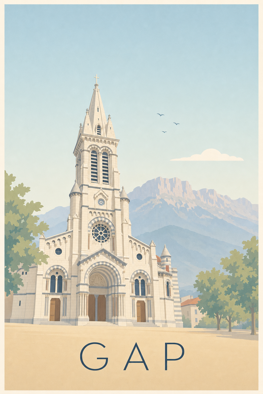 Affiche de Gap, poster de la cathédrale alpine