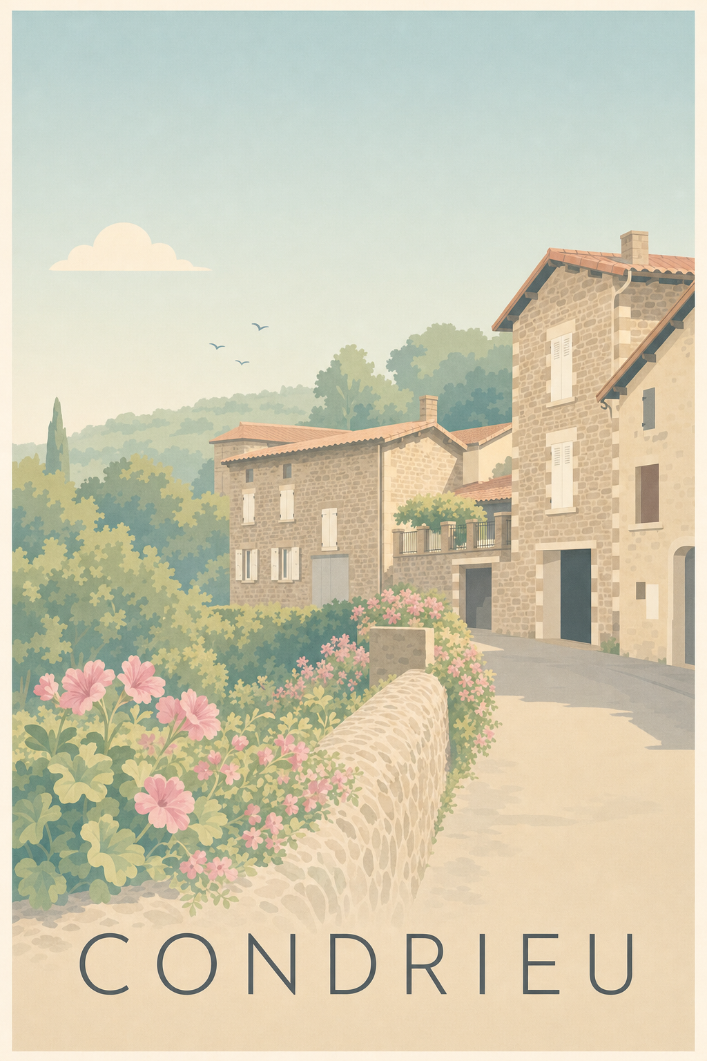 Affiche de Condrieu, poster village de la vallée du Rhône