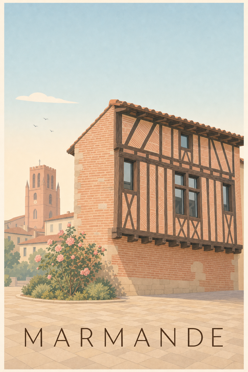 Affiche de Marmande, maison à colombages