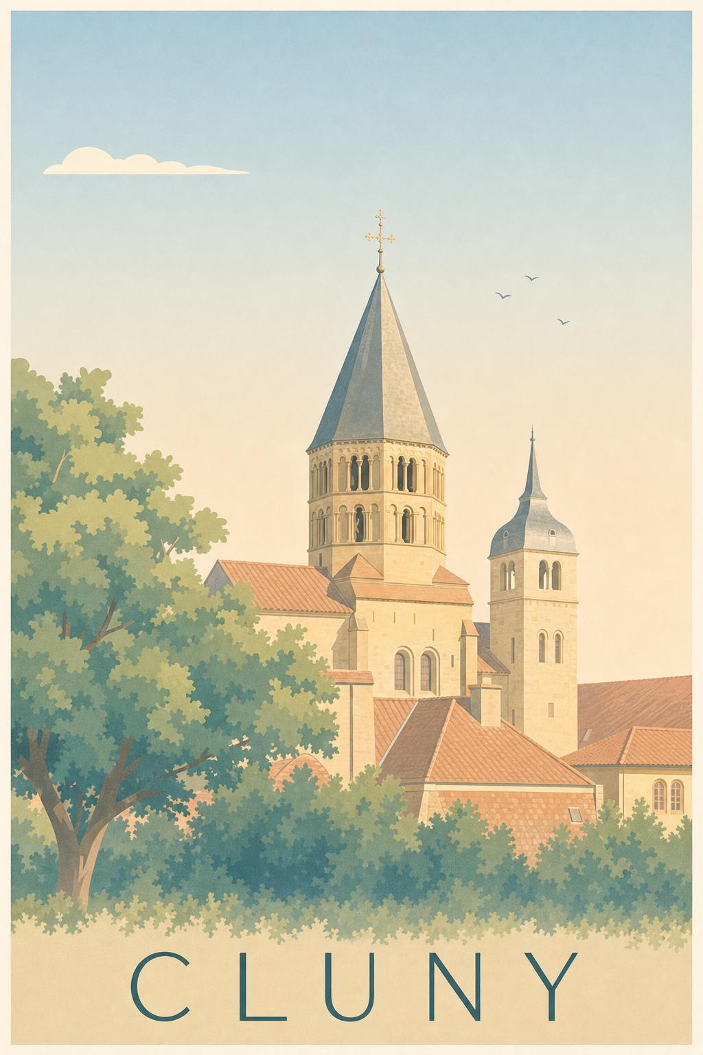Affiche de Cluny, poster clocher de l'Abbaye