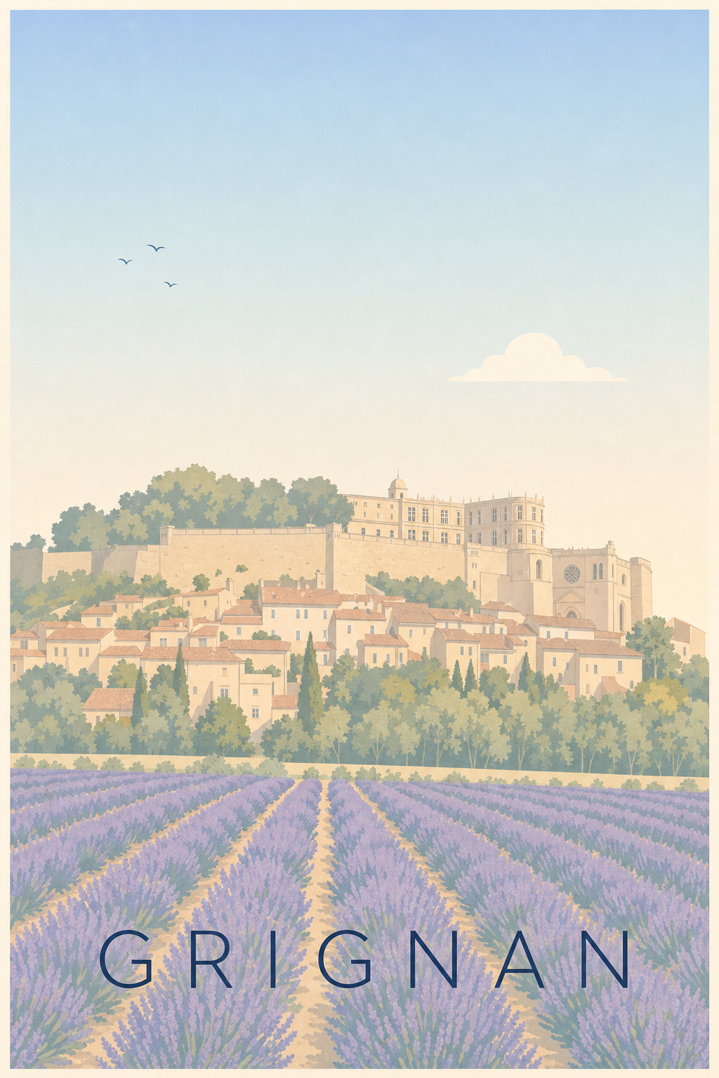 Affiche de Grignan, poster château et lavande