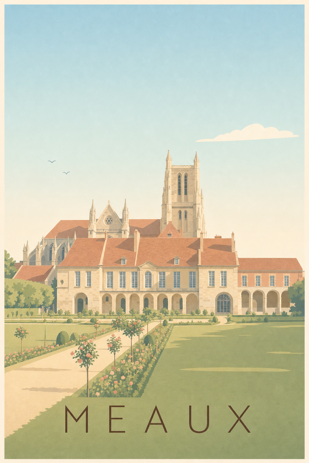 Affiche de Meaux, poster cathédrale et jardin Bossuet