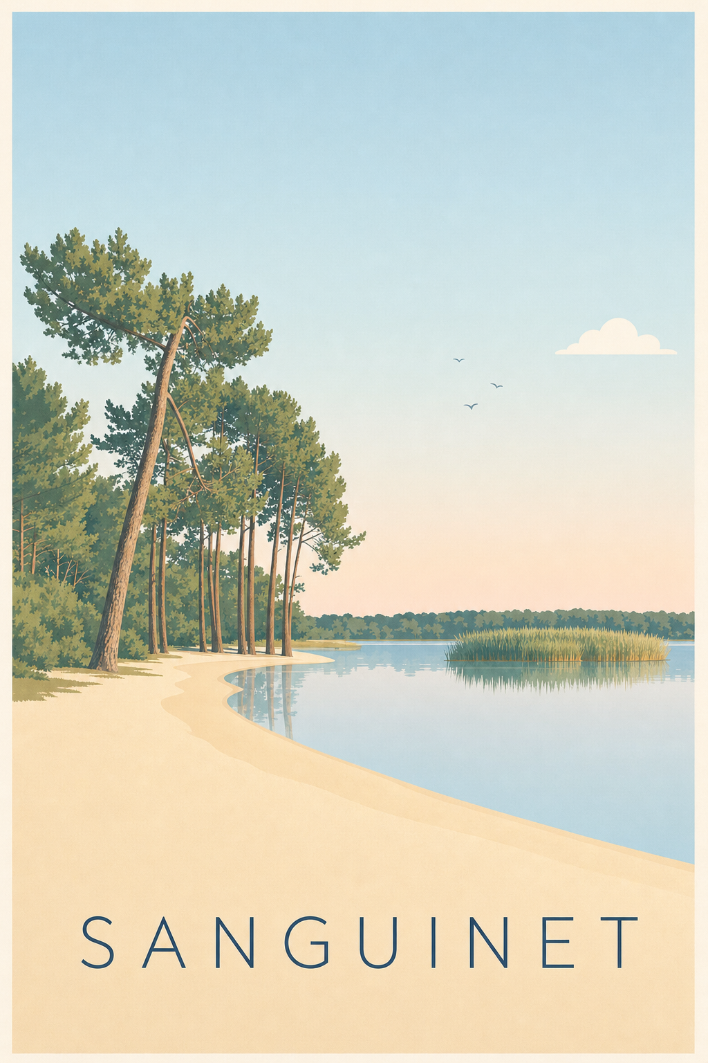 Poster de Sanguinet, le lac et les pins