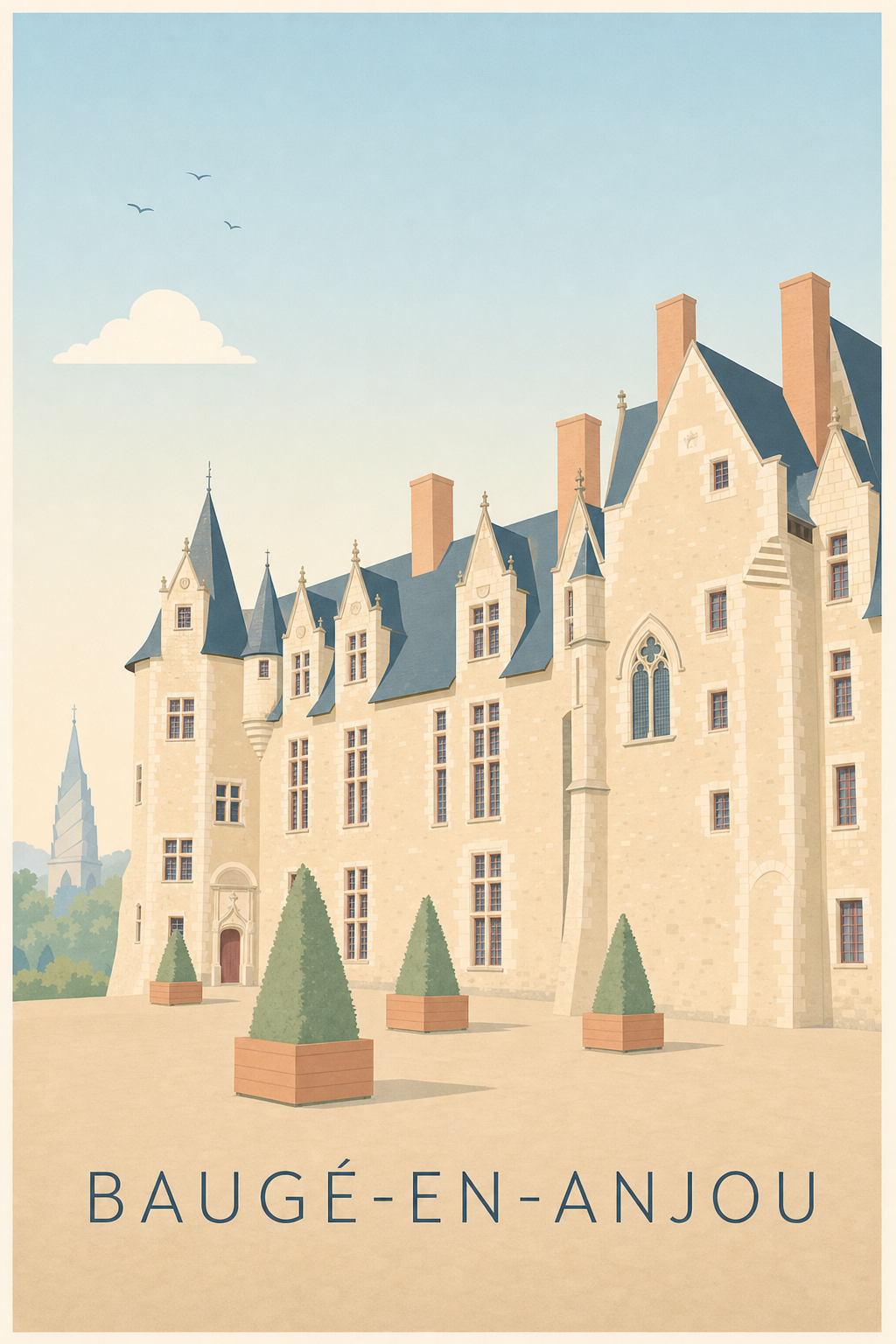 Affiche de Baugé-en-Anjou, poster château et tourelles