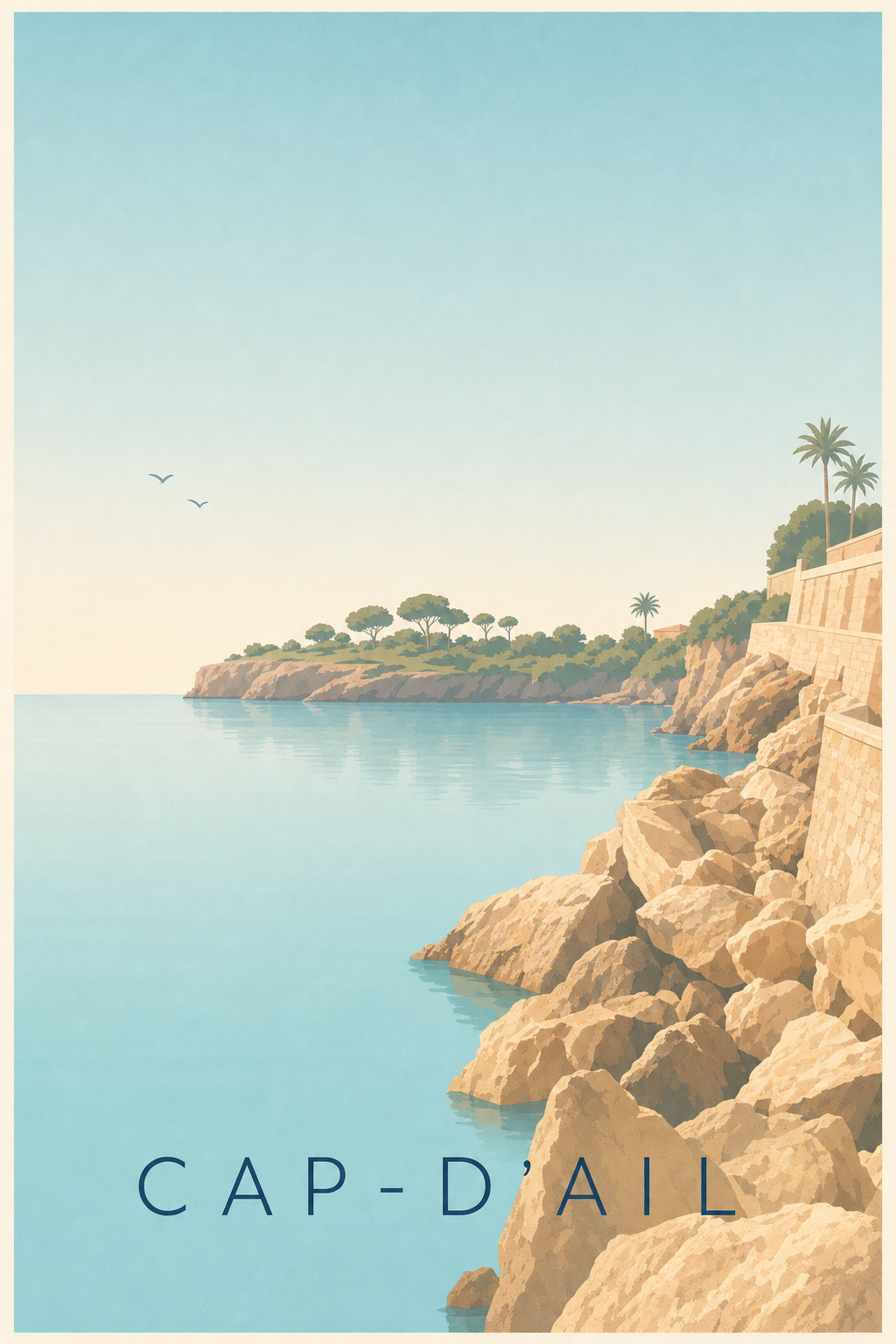 Affiche de Cap-d'Ail, poster rochers dorés