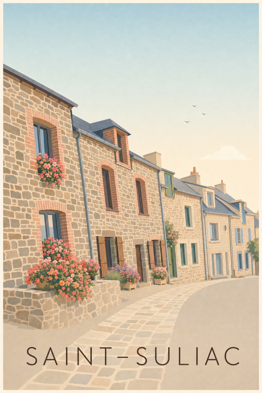 Affiche de Saint-Suliac, poster maisons en pierre
