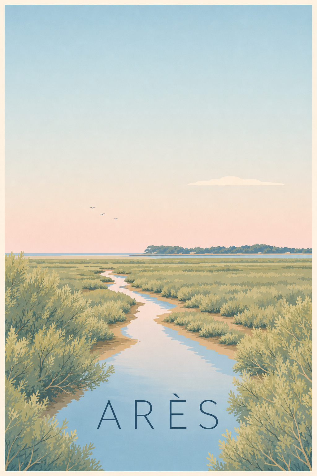 Affiche d'Arès, poster prés salés vintage