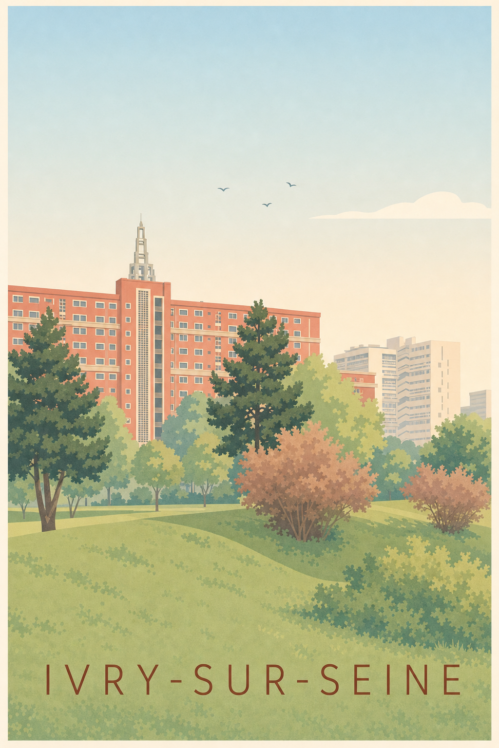 Affiche d'Ivry-sur-Seine, poster brique rouge
