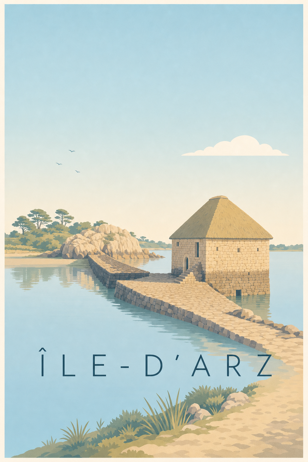 Affiche d'Île-d'Arz, poster moulin à marée du Berno