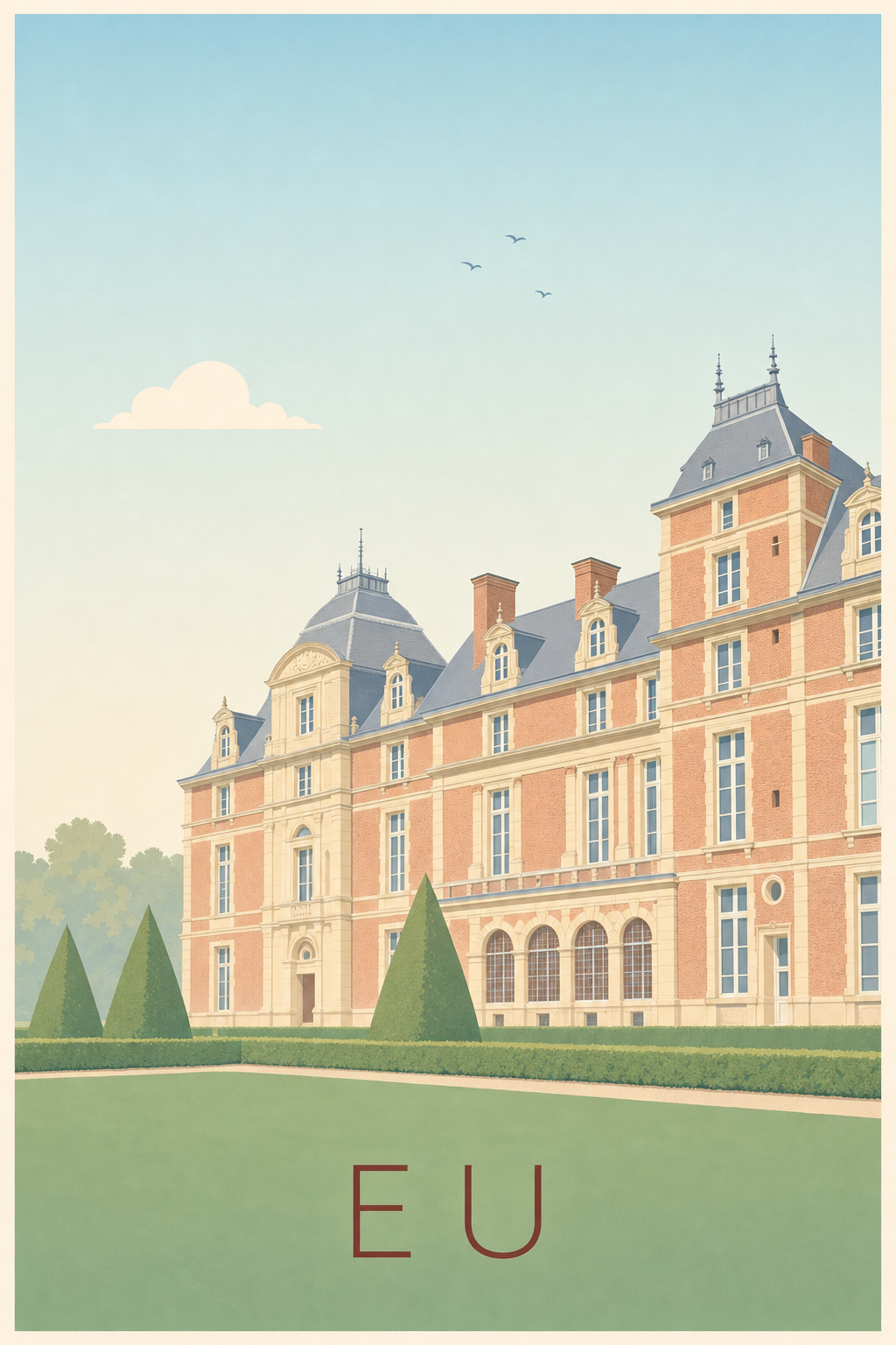 Affiche d'Eu, poster château de briques rouges