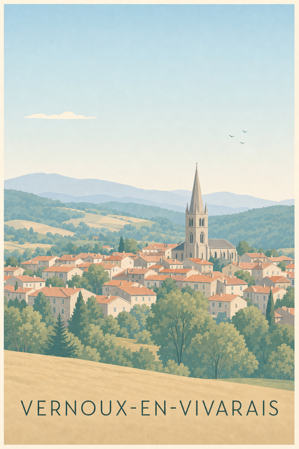 Affiche de Vernoux-en-Vivarais, poster village Ardèche