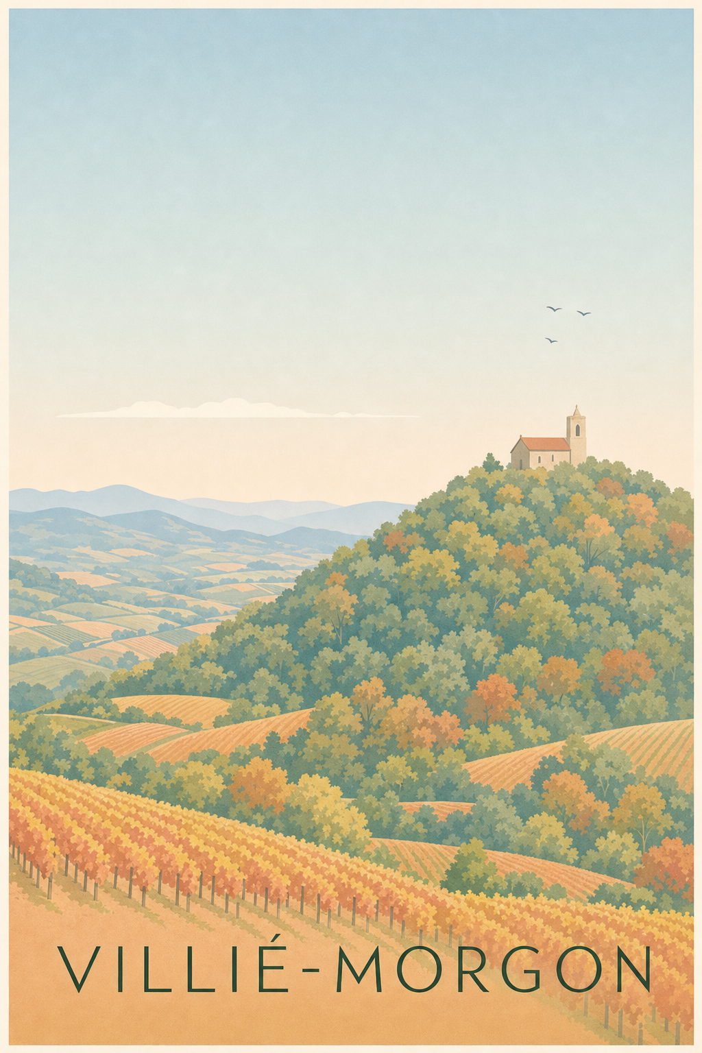 Affiche de Villié-Morgon, poster vignes du Beaujolais
