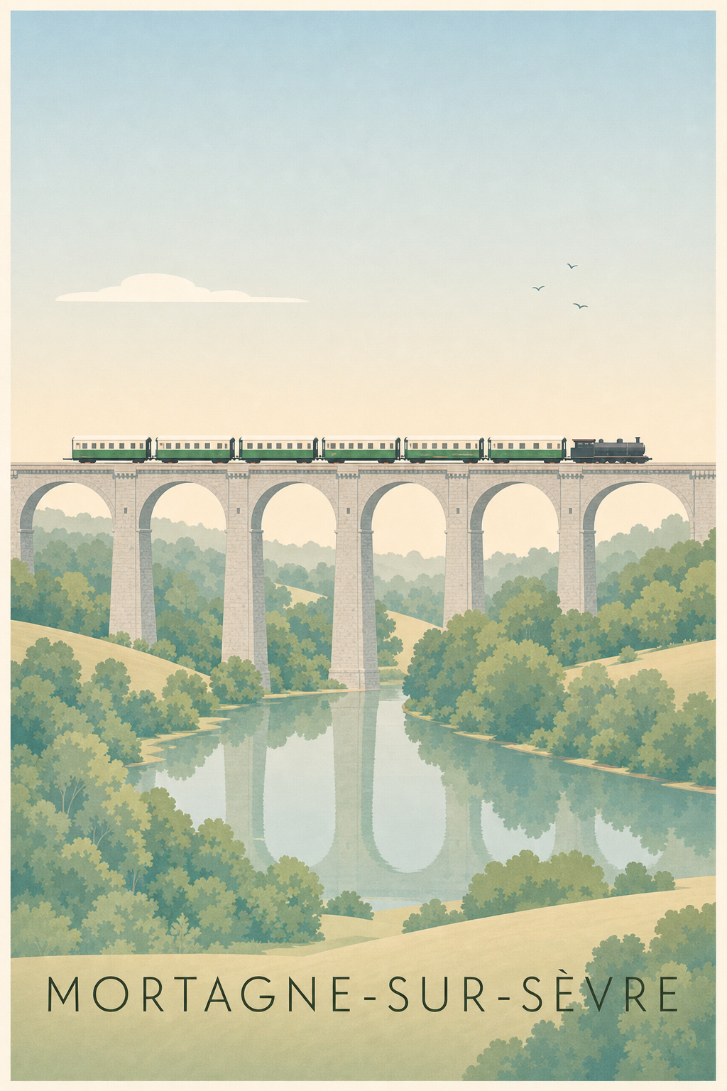 Affiche de Mortagne-sur-Sèvre, poster pont de pierre