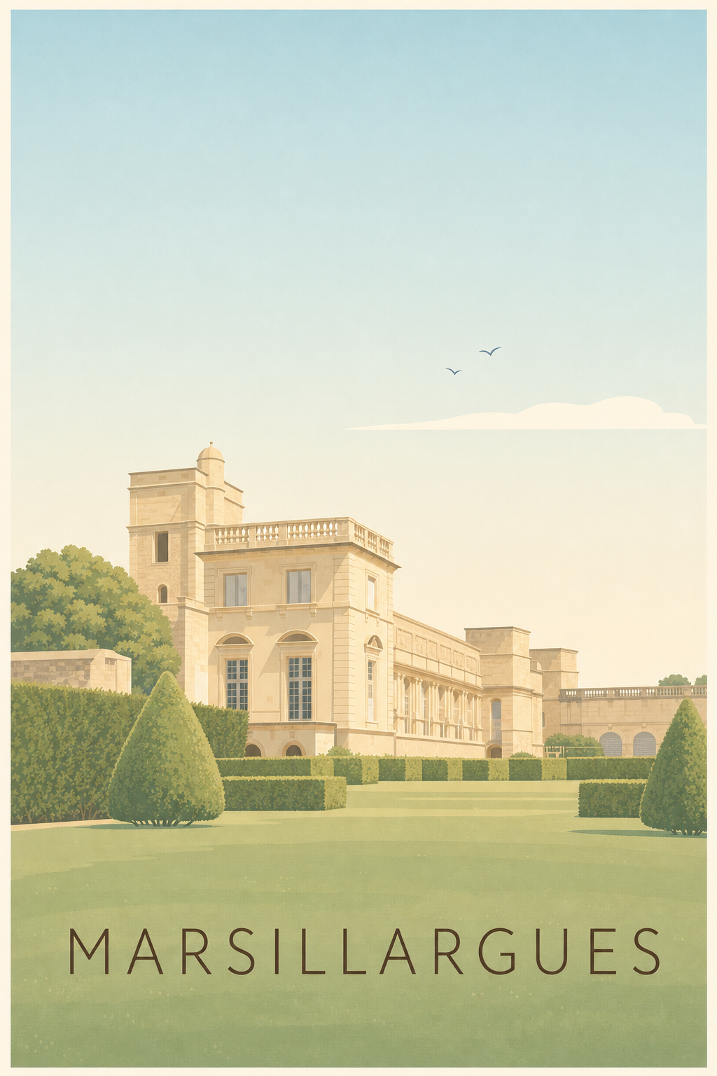 Affiche de Marsillargues, poster château vintage