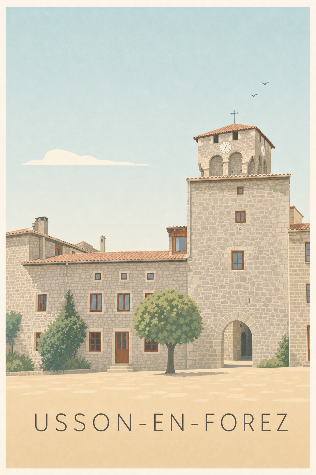 Affiche d'Usson-en-Forez, poster village de Loire