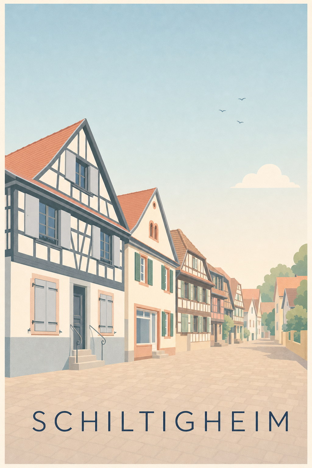 Affiche de Schiltigheim, poster maisons à colombages