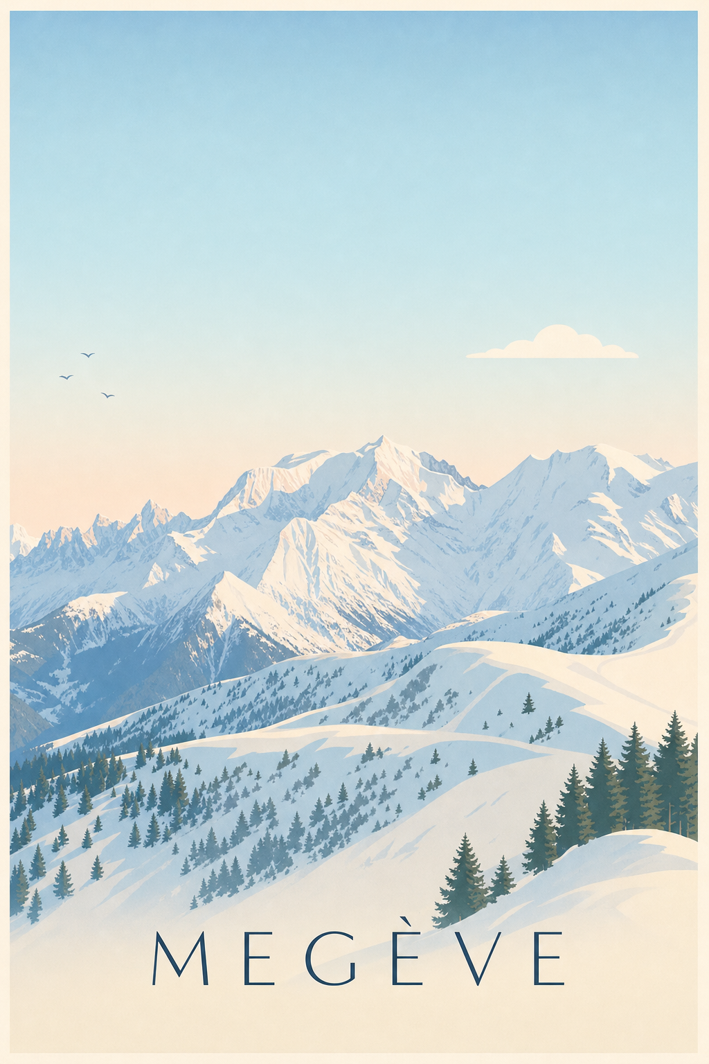 Affiche de Megève, poster Alpes et sapins