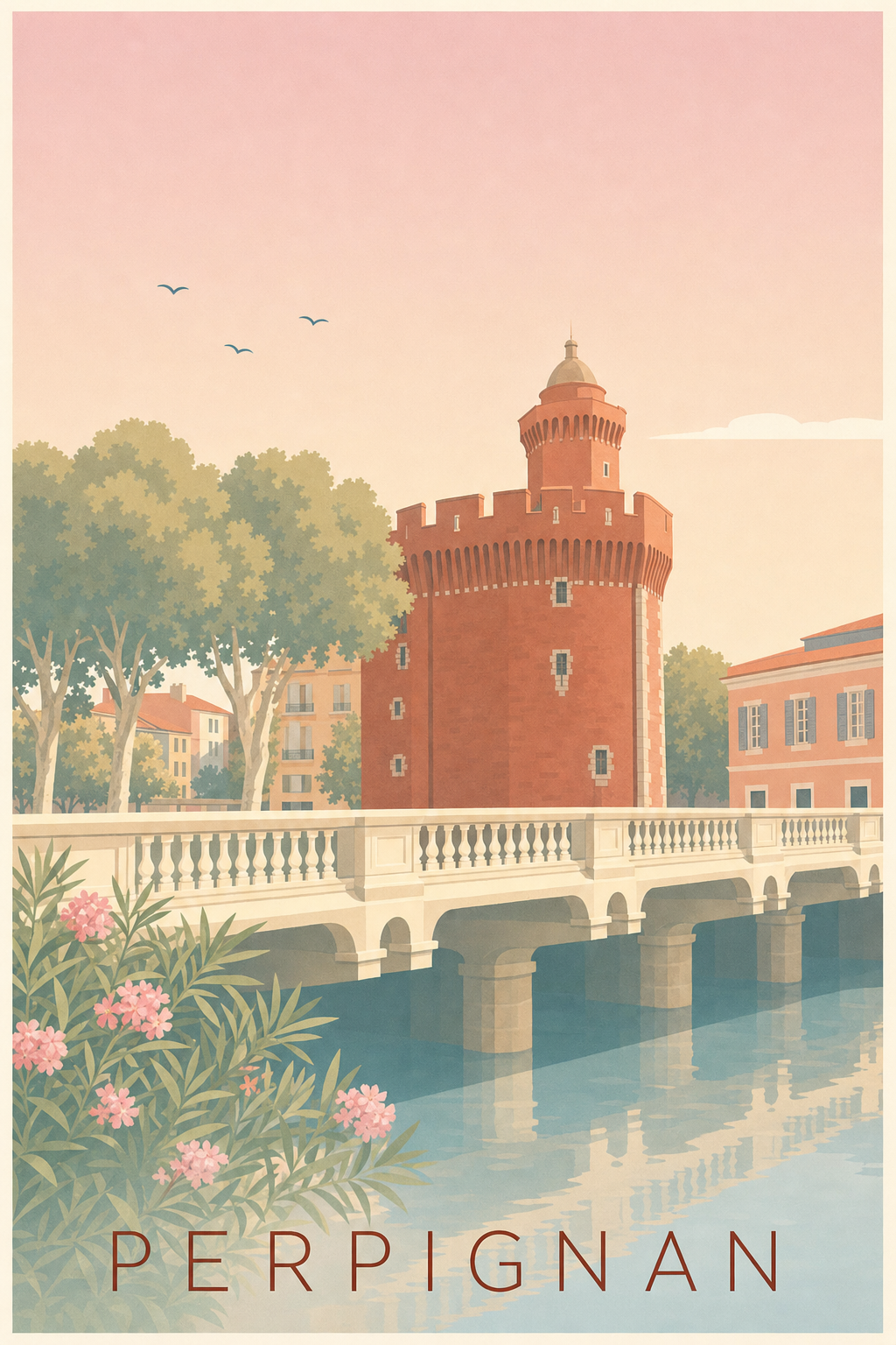 Affiche de Perpignan, poster vintage Le Castillet
