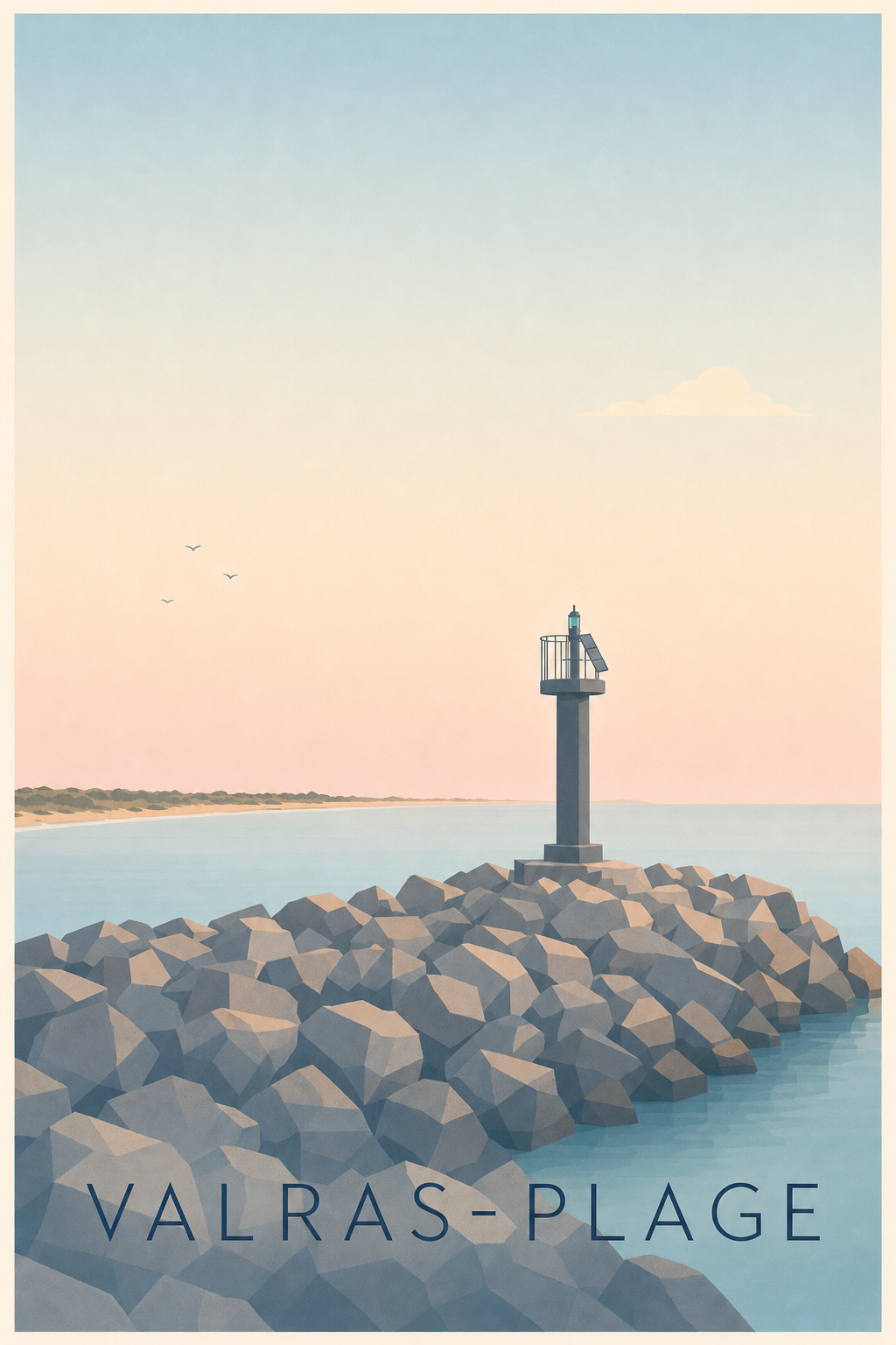 Affiche de Valras-Plage, poster phare et jetée