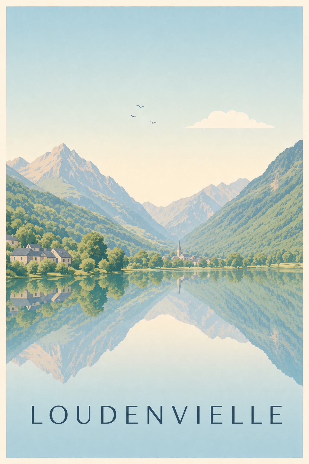 Affiche de Loudenvielle, poster lac et montagnes