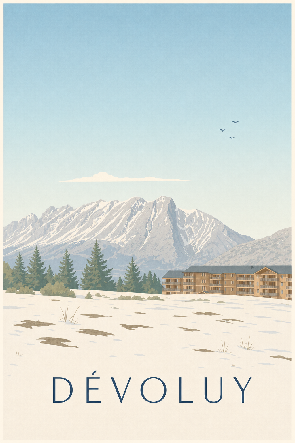 Affiche du Dévoluy, poster montagne enneigée