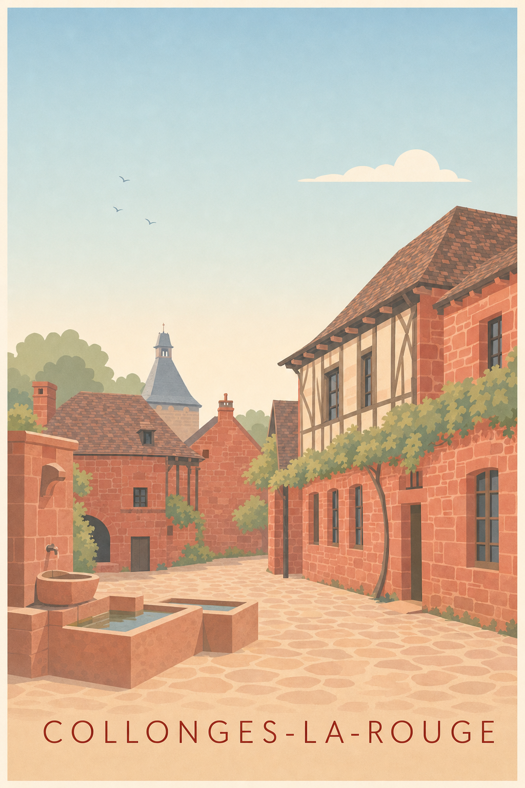 Affiche de Collonges-la-Rouge, poster maisons rouges