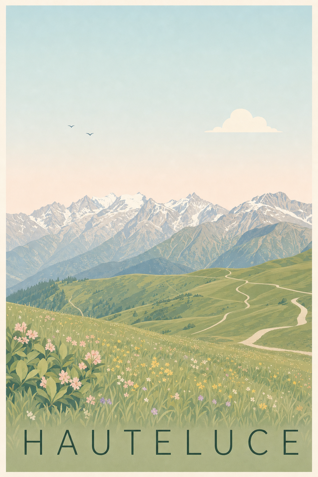 Affiche d'Hauteluce, poster monts enneigés