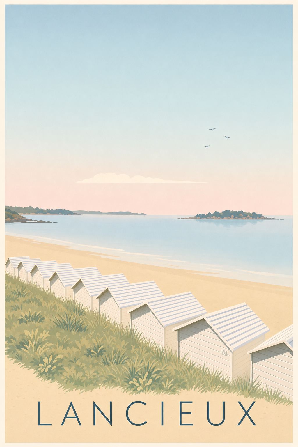 Affiche de Lancieux, cabines de plage