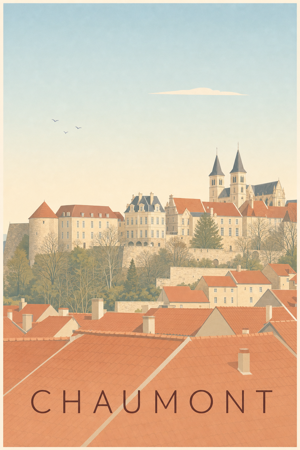 Affiche de Chaumont, poster toits de la ville
