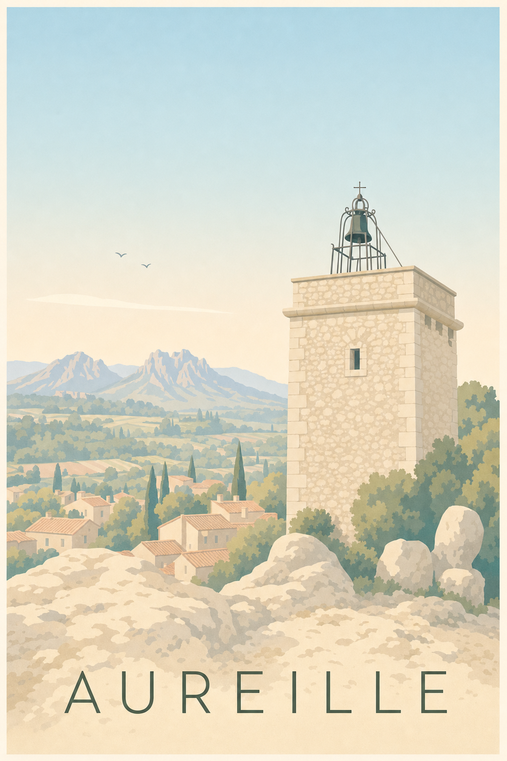 Affiche d'Aureille, poster clocher provençal