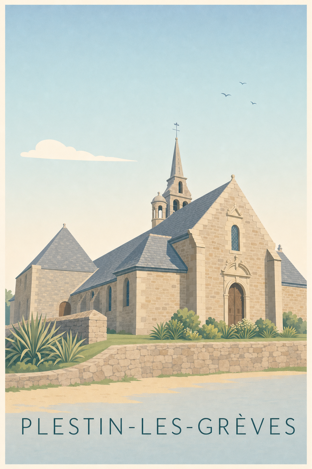 Affiche de Plestin-les-Grèves, poster église en pierre