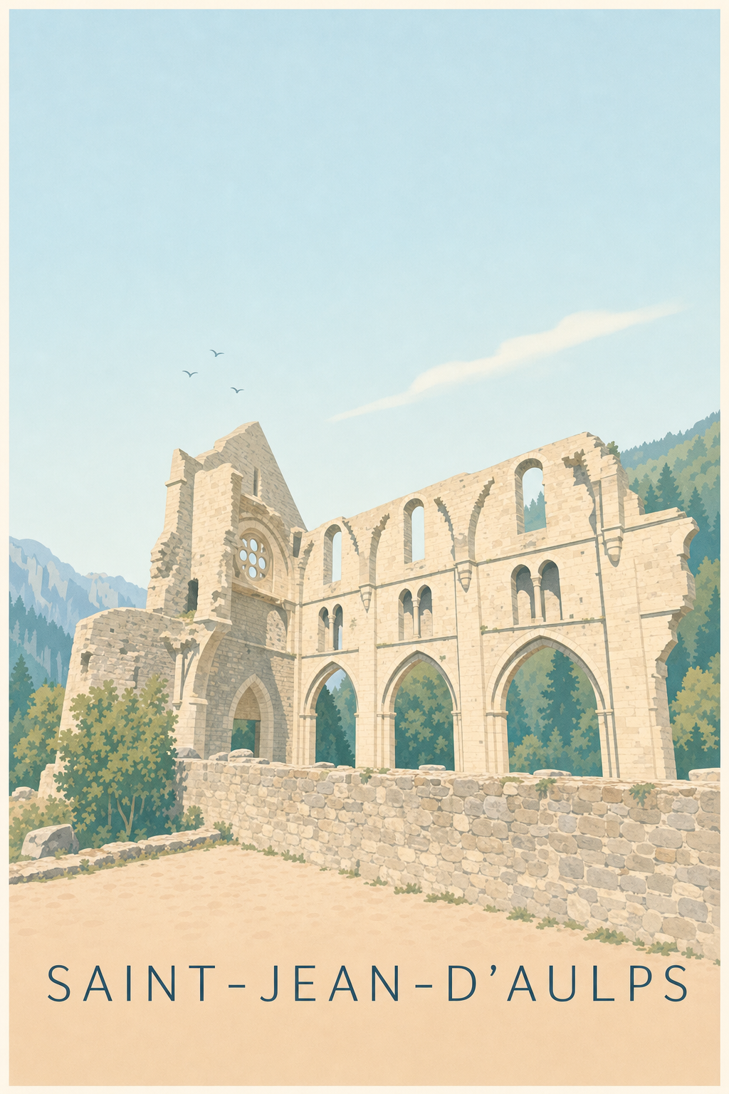Affiche Saint-Jean-d'Aulps, poster ruines de l'Abbaye
