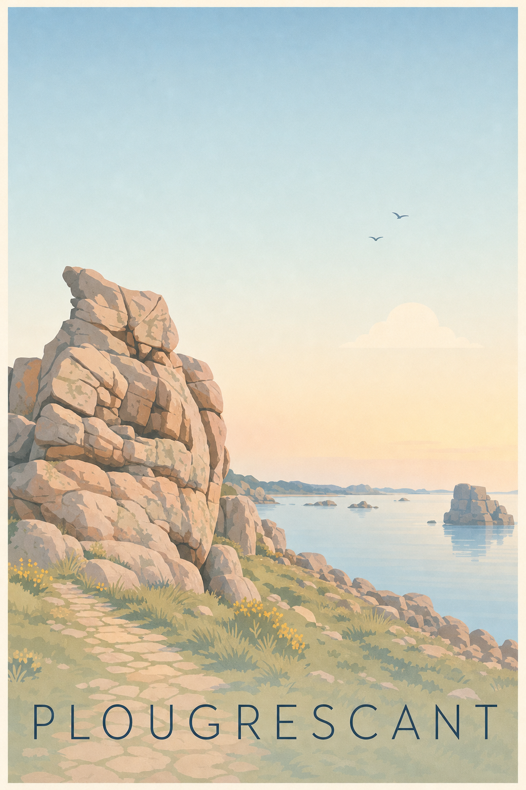 Affiche Plougrescant, poster rochers de Bretagne