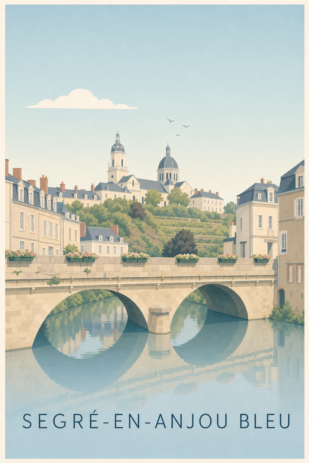 Affiche de Segré-en-Anjou Bleu, poster du vieux pont