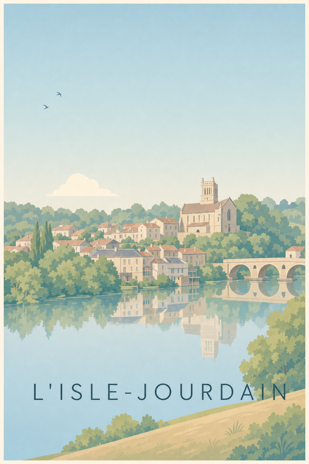 Affiche de l'Isle-Jourdain, poster pont et reflets