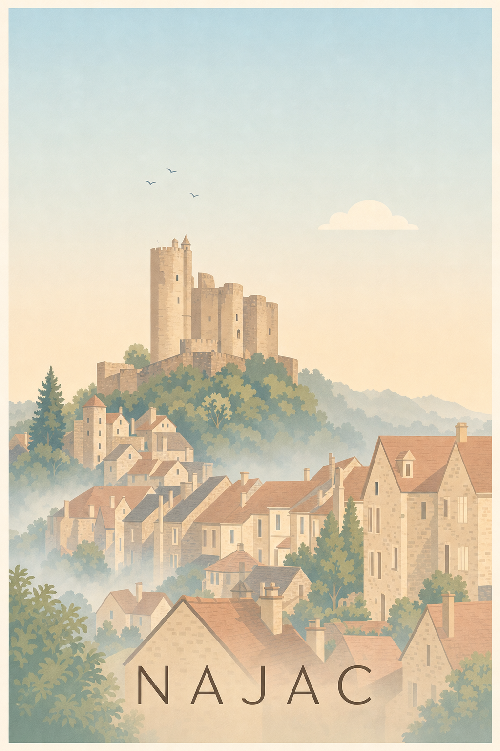 Affiche de Najac, poster forteresse médiévale