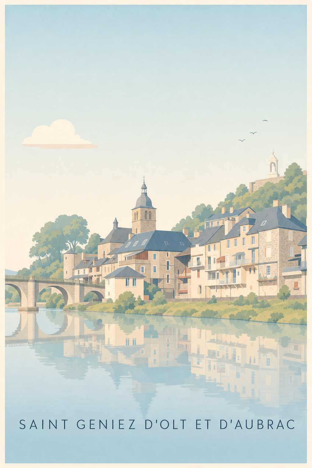 Affiche de Saint-Geniez-d'Olt, poster reflets sur le Lot