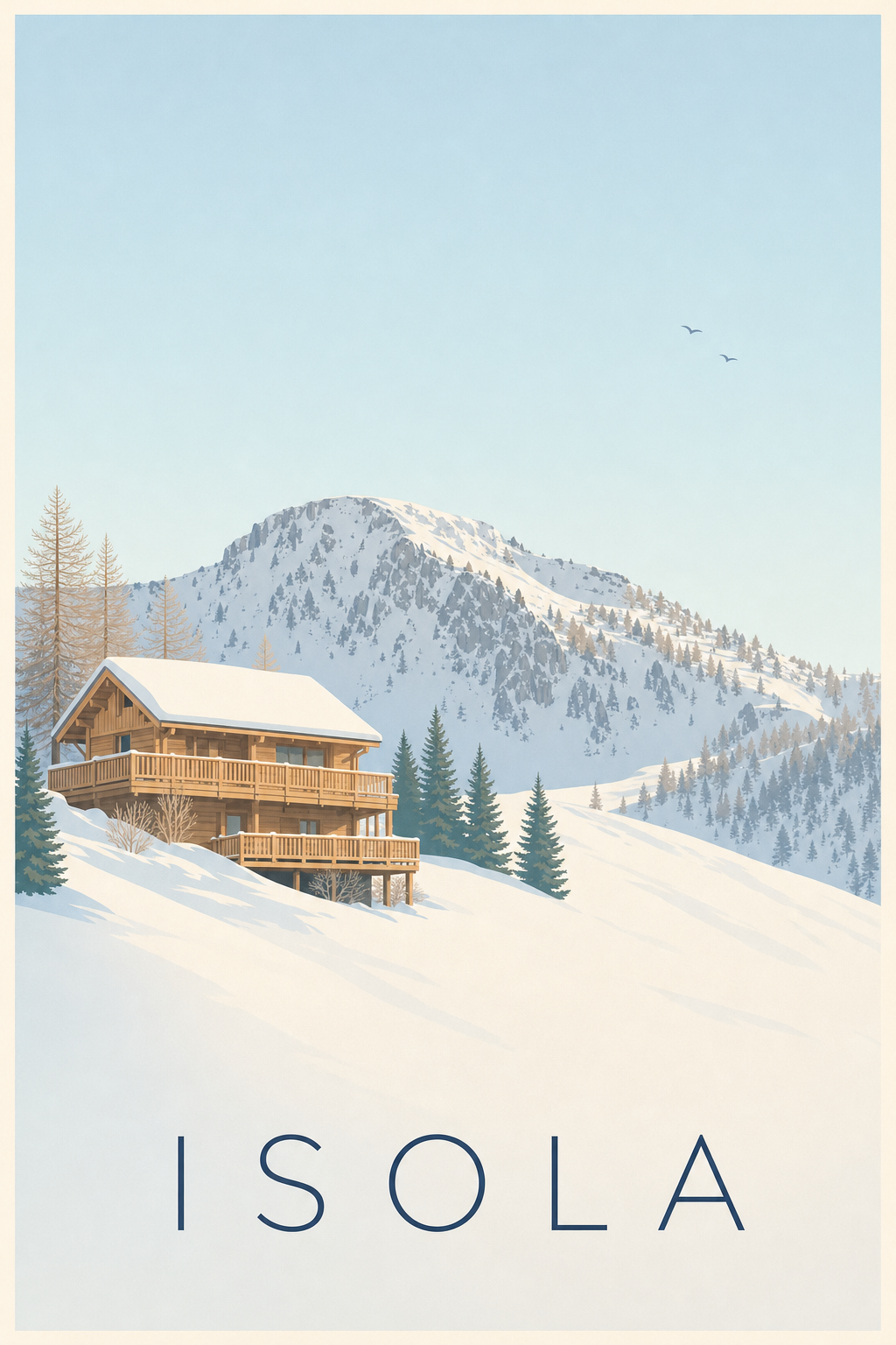 Affiche d'Isola, poster chalet enneigé