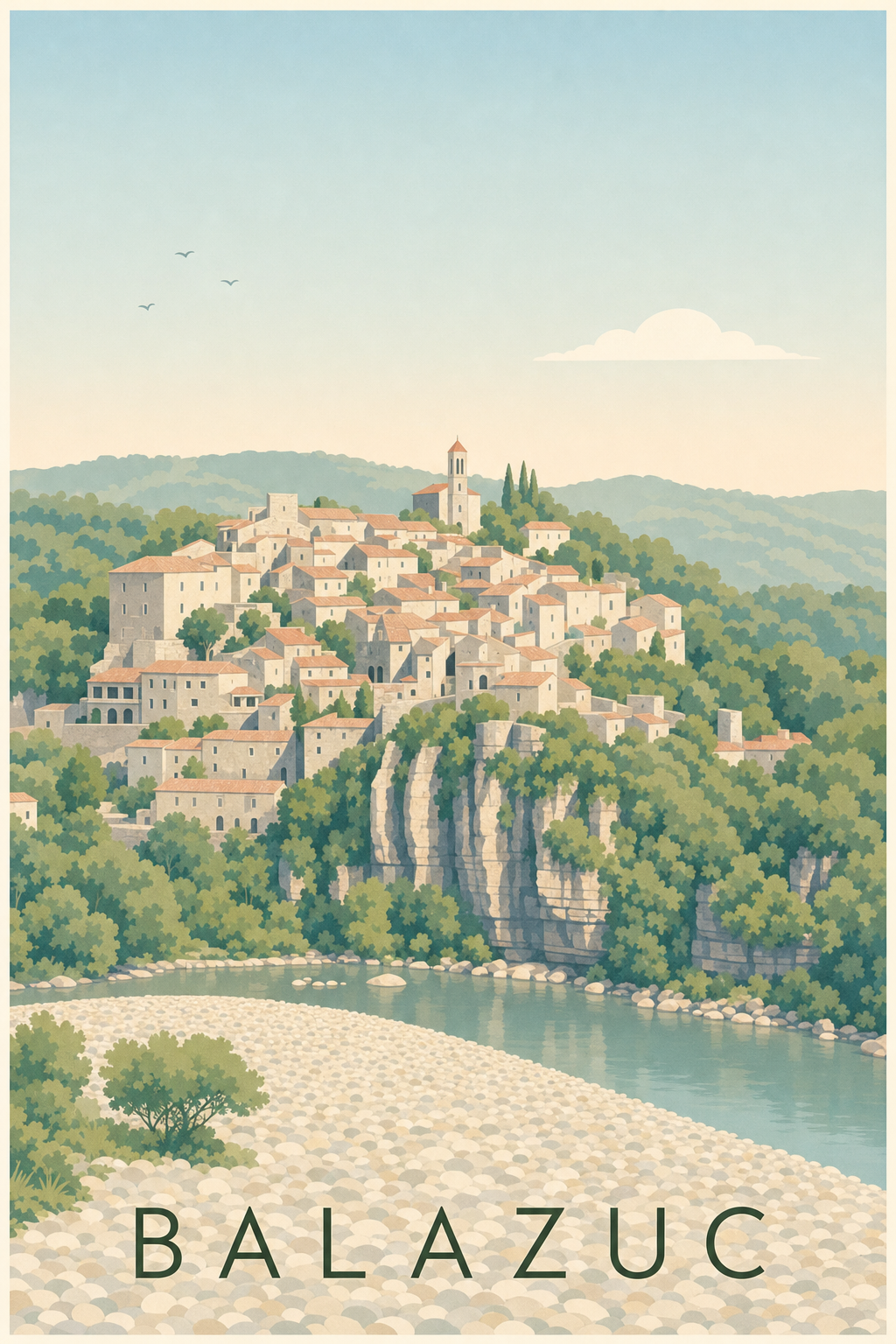 Affiche de Balazuc, poster village médiéval