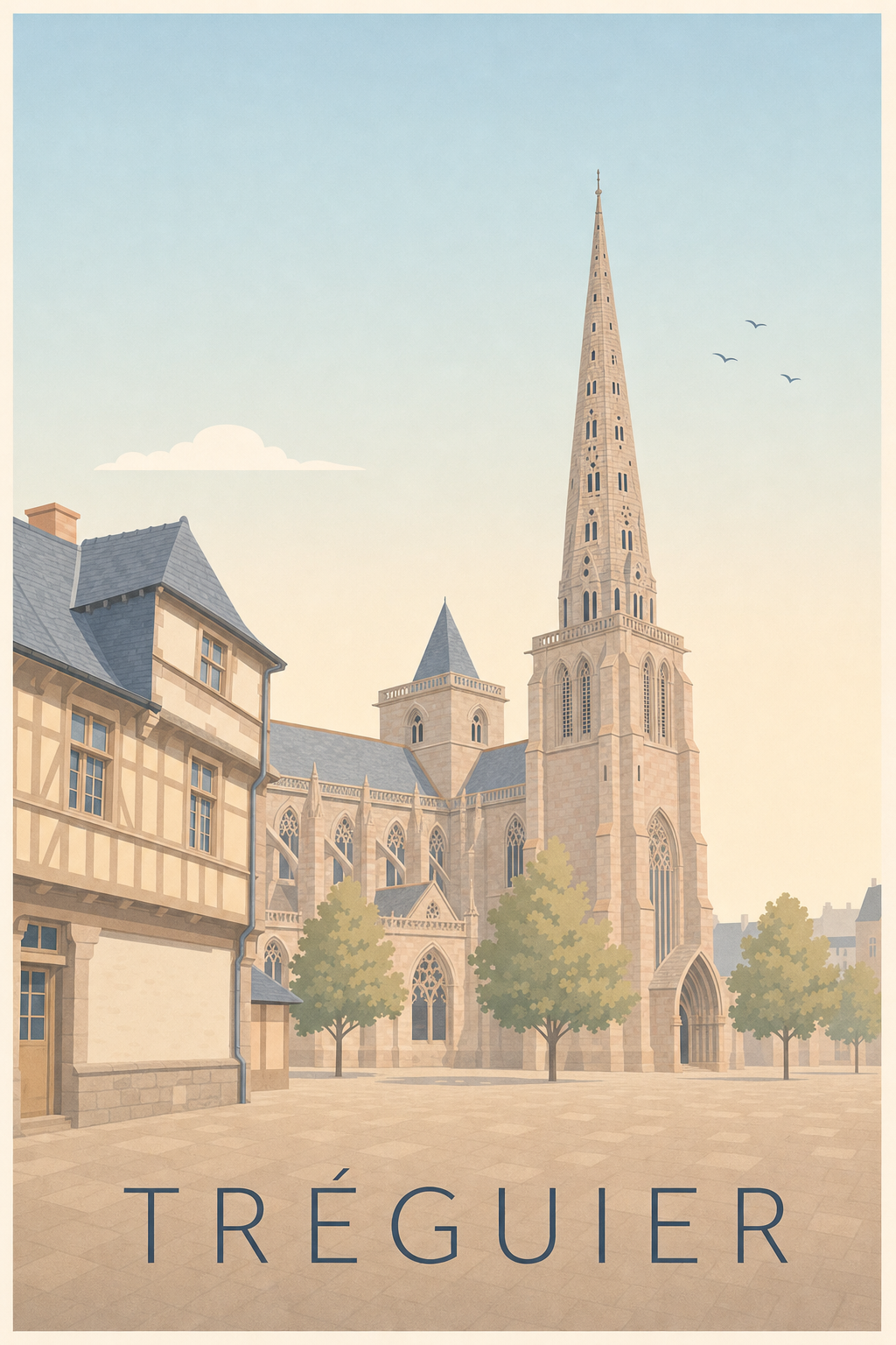 Affiche de Tréguier, poster de la cathédrale bretonne