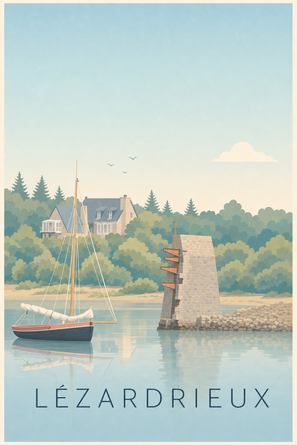 Affiche de Lézardrieux, poster voilier et pont