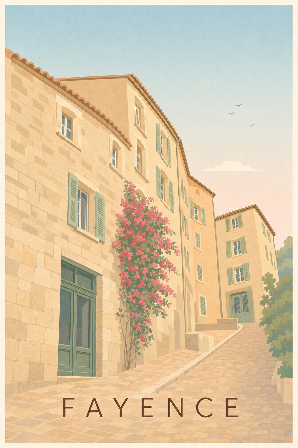 Affiche de Fayence, poster ruelle fleurie